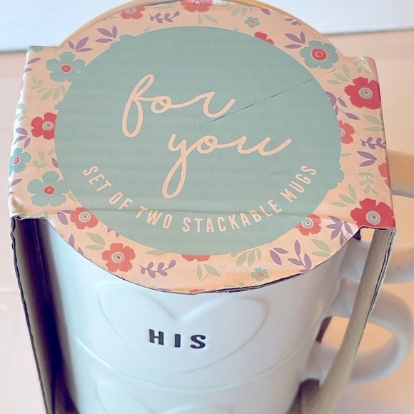 NEW in Box Stackable Set of 2 His and Her Mugs, Heart Stack, Bridal Shower - Picture 6 of 7